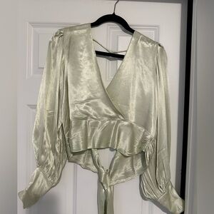 Bardot Satin Wrap Blouse in Green